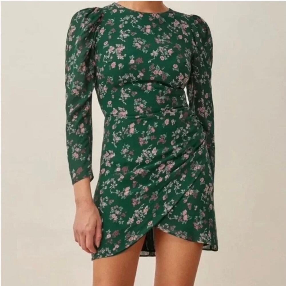 Reformation Juni Emilia Green Floral Mini Dress XS